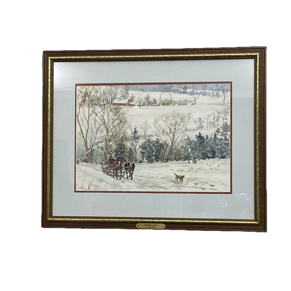 Original Watercolor Signed IRINA OHL Framed Painting Vermont Winter Landscape